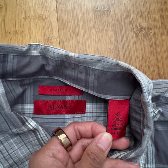 Alfani Plaid Shirt Mens XL modern fit cotton casual button down - Picture 2 of 4